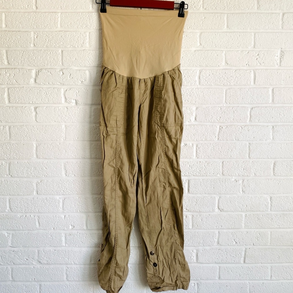 MOTHERHOOD MATERNITY Womens Small Full Panel Pockets Roll Tab Khaki Crop Pants